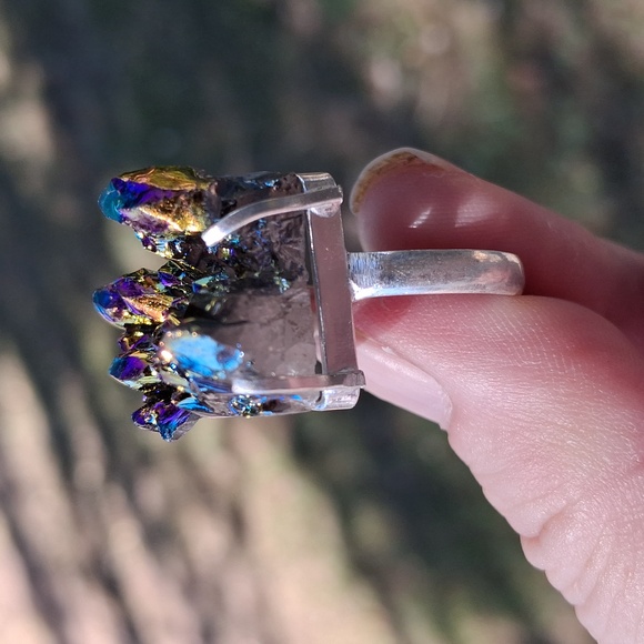 New Titanium Druzy 925 Silver Ring. - Picture 11 of 16